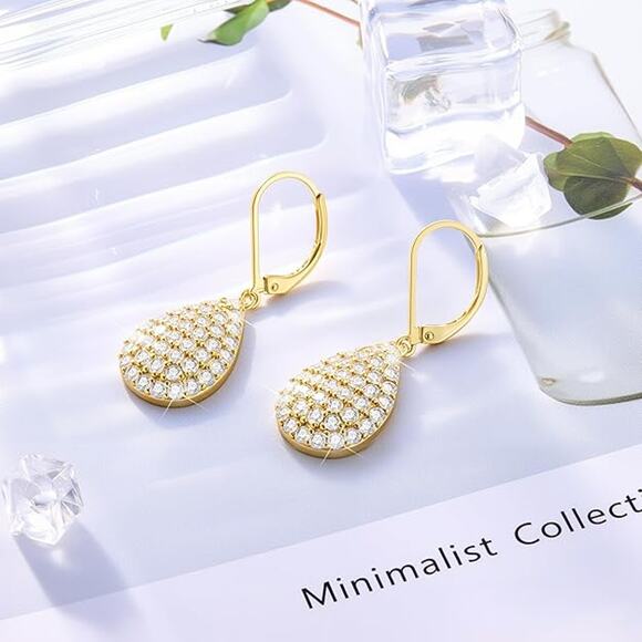 14K Gold Plated Sterling Silver Dangle Heart Waterdrop Earring - Picture 5 of 5